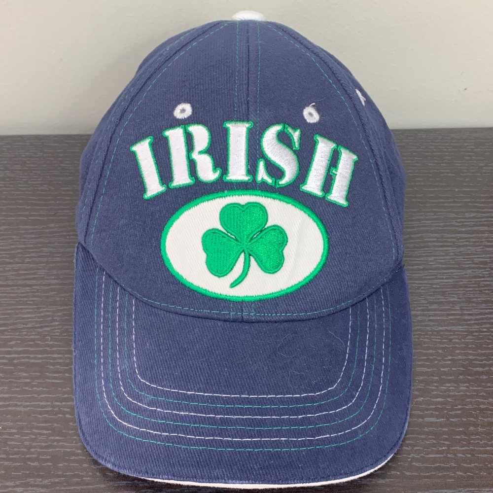 Donegal Bay Navy Blue Embroidered Irish Cap with Green Shamrock and Leprechaun